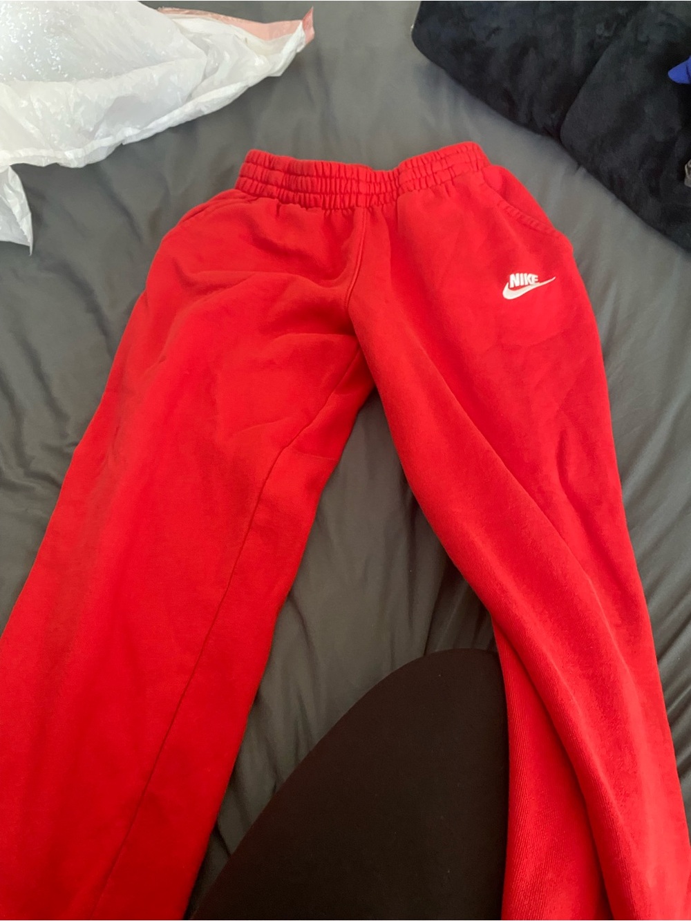 Nike Kids Red Fleece Joggers with White Swoosh